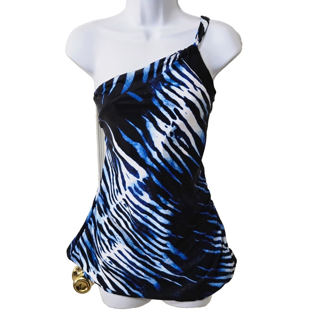 Nine West One Shoulder Tankini Women's XXL‎ Blue/Black NWT
